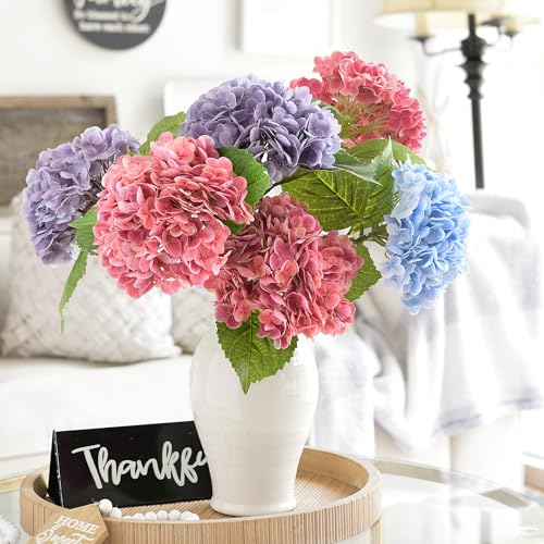FiveSeasonStuff Real Touch Silk (Magenta Pink) Hydrangea Flowers, 2 Large Long Stem Artificial Flowers for Floral Arrangements - color: Magenta Pink (2 Stems)