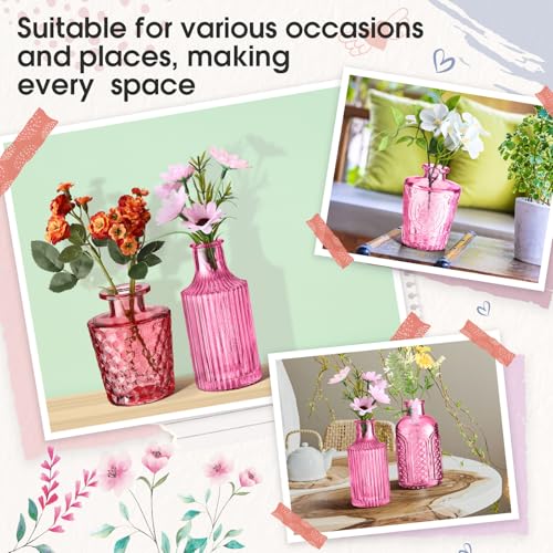 Yaomiao 30 Pcs Vases Bulk Colored Flower Glass Bud Vases Valentine Vintage Colored Glass Bottles Colorful Rustic Embossed for Home Wedding Table Decorations Gifts(Pink Series) - color: Pink Series