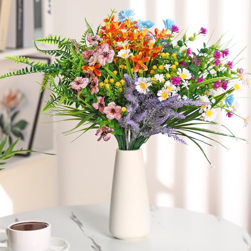 Hotop 36 Bundles Artificial Plants Flowers for Outdoor UV Resistant Greenery & Fake Wildflowers Faux Plastic Plant No Fade for Hanging Planter Porch Window Home Wedding Summer Decor(Bright Colors) - color: Bright Colors