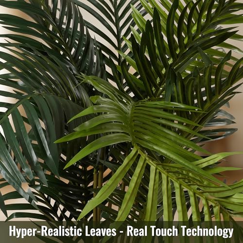 2-Pack Real Touch Faux Olive Tree with 1390 Leaves & 86 Olives, Indoor Potted Fake Plants, Nearly Natural Artificial Plants for Mediterranean Home Decor (Green, 7Ft-Palm Tree) - size: 7Ft-Palm Tree