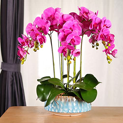 FagusHome Artificial Phalaenopsis Flowers Branches 9 Large Blooms Artificial Orchid Flowers Stem Plants 42 Inches 2 Pcs for Home Wedding Décor (Purple) - color: Purple
