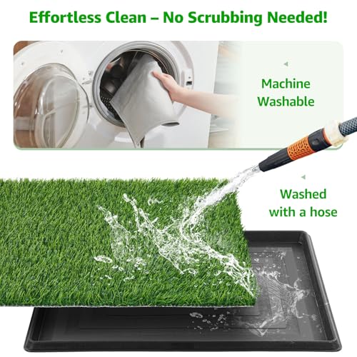 Dog Grass Pad with Tray Large 41''x26'', Portable Dog Litter Box with Artificial Grass Turf Mat & Washable Pee Pad for Puppy Training, Pet Loo Perfect for Indoor/Outdoor Patio Balcony Use - size: 41"x26"（3 Layer Potty System)