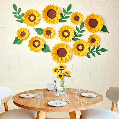 PAPER JAZZ Sunflower Paper Flower Decoration for Wall,3D Gaint Flower Wall Decor | Large Yellow Sunflowers for Bulletin Board Kitchen Living Room for Baby Shower,Nursery Room. - color: Sunflower 11pcs