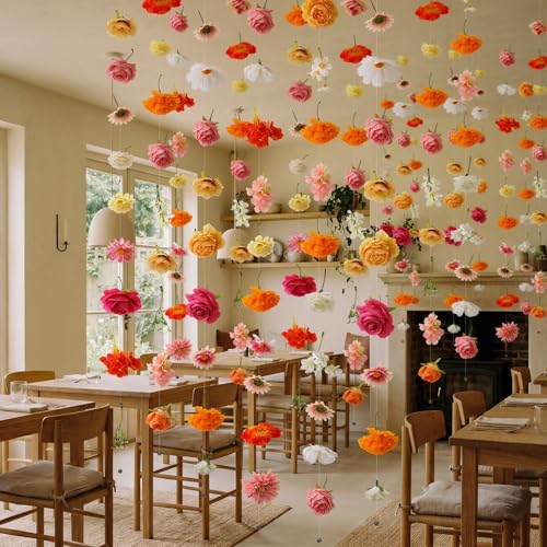 XunYee 6 Pcs 35.4 ft Flower Garlands Artificial Wildflower Vines Floral Hanging Backdrop Fake Flower Garlands Faux Silk Wildflower Vine for Wedding Bridal Shower Home Garden Wall Arch Decor(Rose) - style: Rose