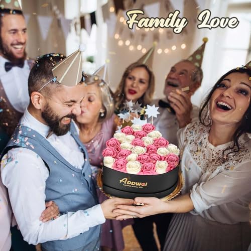 ADDWel Preserved Roses Bouquet for Her Anniversary, Birthday Flower Gifts for Women, 27-Pieces Eternal Roses with Natural Fragrance in Heart-Shape Box for Wife Girlfriend Mom - color: Pink & White - 27 Roses