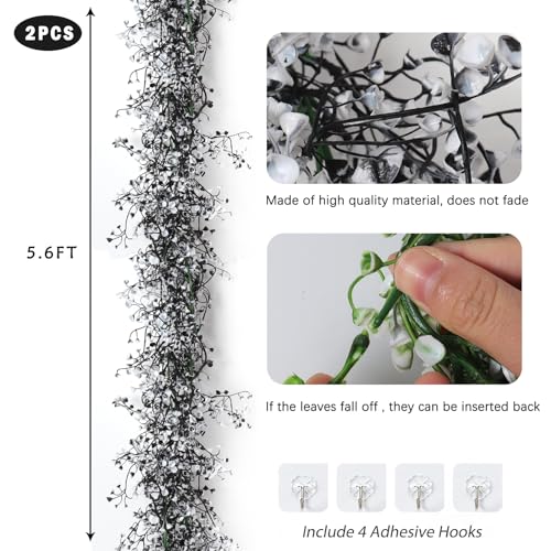 RECUTMS Artificial Hanging Plants Fake Vines Garland Faux Ferns Plant Greenery Ivy Garlands 2Pcs 5.6Ft for Halloween Thanksgiving Party Outdoor Indoor Garden Decor(Black White) - color: Black White-garland