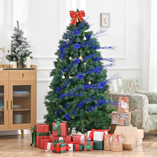 10pcs Artificial Glitter Poinsettia Flower Berry Stem Ornaments Christmas Tree Picks Branches for Xmas Tree Decorations Gift Home Wedding Holiday Party Decor, Royal Blue - color: Royal Blue