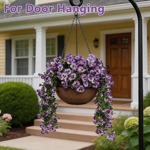 Artificial Flowers for Outdoors Front Porch Spring Decor ,2 Pack Hanging Faux Outdoor Plants UV Resistant - Long Trailing Faux Flower for Hanging Baskets, Tall Outdoor Planters （Multi Purple） - color: Purple-2pack