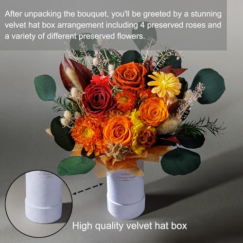 Perfectione Roses 4 Roses Mixed Bouquet for Mother's Day, Fall Flowers for Delivery, Preserved Flowers Birthday Gift for Women Mom Wife Grandma Her, Fall - color: Fall 4 Roses
