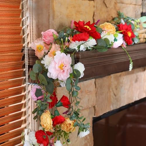 XunYee 6 Pcs 35.4 ft Flower Garlands Artificial Wildflower Vines Floral Hanging Backdrop Fake Flower Garlands Faux Silk Wildflower Vine for Wedding Bridal Shower Home Garden Wall Arch Decor(Floral) - style: Floral