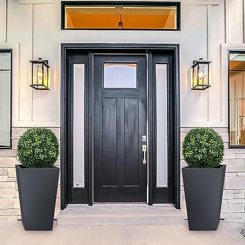 Goplus 22” Artificial Boxwood Topiary Ball Tree, Set of 2 Faux Potted Plants Artificial Shrubs Bushes with Cement Pot, Fake Evergreen Artificial Topiary for Indoor Outdoor Home Front Porch Decor - color: Dark Green