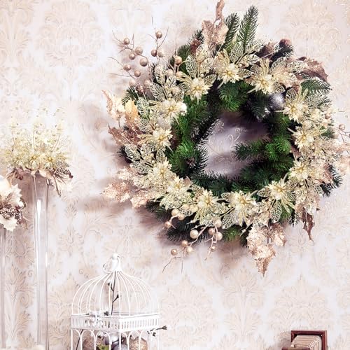 Tigeen 20 Pcs 16.5 Inch Gold Artificial Glitters Christmas Picks Decoration Sprays with Flowers Berry Leaves or Xmas Decor Wreaths Wreath Vase Fillers - color: Gold