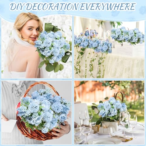 Lyrow 16 Pcs Peony Artificial Flowers Fake Silk Hydrangea Bouquet Elegant Peony Flowers for Wedding Decoration Faux Realistic Floral for Home Party Table Centerpieces Arrangement (Blue) - color: Blue