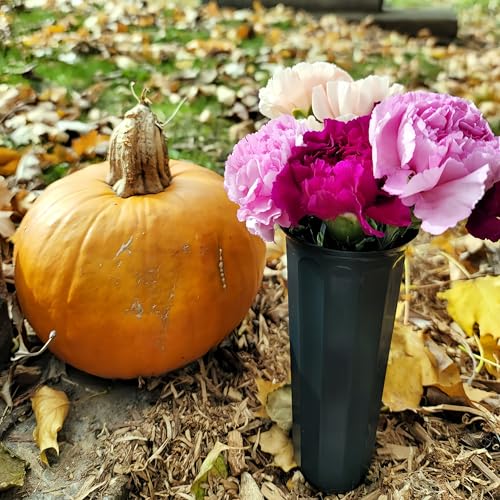 Memorial Floral Vases, Cemetery Vase, Headstones Flower Holder, Grave Cone Vase, Flower Pots for Outdoor Plants, Decorative Plastic Containers (Set of 6, Black) - color: Black