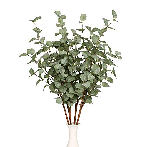 6 Pcs 27" Eucalyptus Stems Greenery Stems Eucalyptus Leaf Spray in Green Silk Plastic Plants Floral Artificial Plants for Home Party Wedding Decoration - color: Green - 6 Pcs