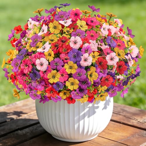 Artificial Flowers Faux Plants for Outdoor, 12 Bundles Realistic Silk Artificial Daisy with Eucalyptus, UV Resistant Fake Flower Plants for Outside Front Porch Garden Patio Decor (Mix-6 Colors) - color: Mix-6 Colors