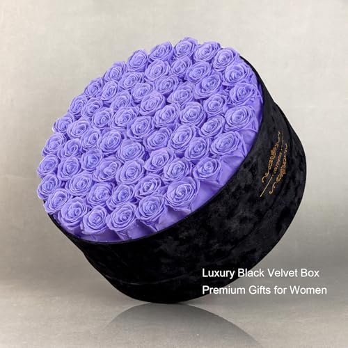 Gifts for Women – NATROSES 60 Preserved Roses in Luxury Black Velvet Box, Preserved Flowers for Delivery Gift for Her, Elegant Rose for Birthday, Mother’s Day, Christmas (Lavender) - color: Lavender, size: 60 Roses