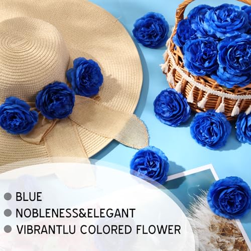 Thiccywoov 50 Pcs Artificial Flowers, 3.2 Inches Silk Rose Head Flowers Fake No Stem for Wedding Bridal Bouquet Home Floral Decor DIY Centerpieces Arrangements Party Tables Decoration(Blue) - color: Blue