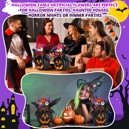 Giegxin 2 Pack Halloween Table Centerpieces Decorations 14'' x 10'' Pumpkin Table Artificial Flowers Tabletop Decor with Spider and Eyeball Halloween Tabletop Decor for Home Kitchen Indoor Outdoor - style: Black Pumpkin