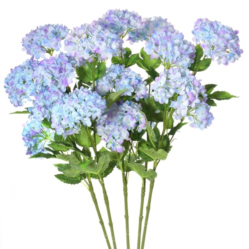 Blue Hydrangea Artificial Flowers, 5Pcs 26.8" Faux Hydrangea Bouquet with 4 Head, Silk Fake Flowers with Stems for Vase, Wedding Bouquet, Home Decor, DIY, Baby Shower, Centerpieces Tables Decoration - color: Blue