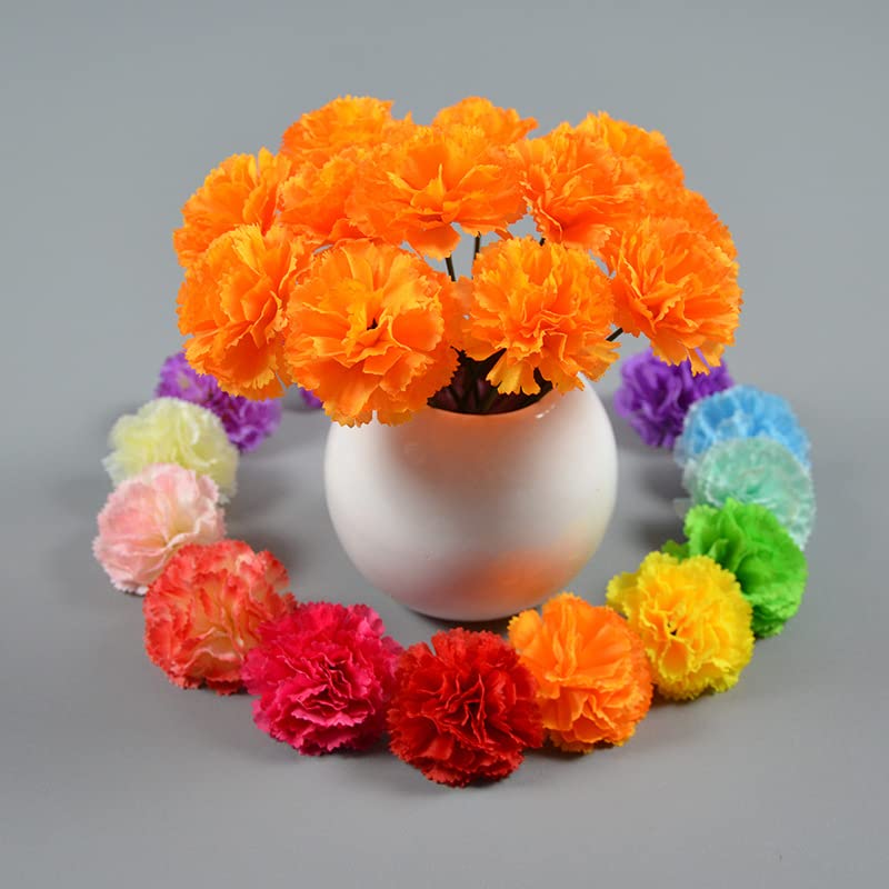 50 Artificial Silk Carnation Flower Head with Stems Set,Vase Fillers for Home Decor Bridal Wedding Party Birthday Cake Ornaments, Wrist Corsage,3" Multiple Petals Heads (Rose Red) - color: Rose Red