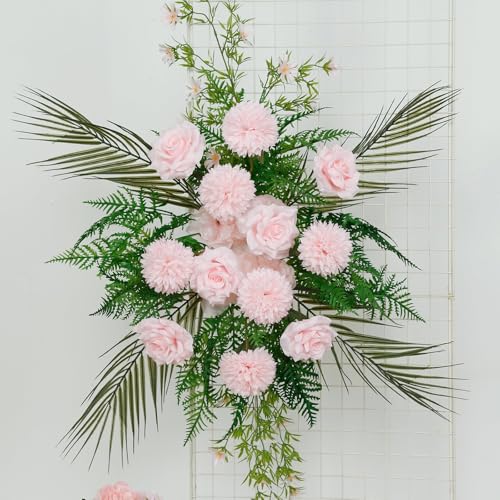 Efavormart Wedding Arch Floral Swag, Artificial Blush Rose and Chrysanthemum Arrangement with Mixed Greenery for Backdrop and Reception Decor - color: Blush Arch02