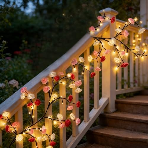 Rose LED Tree Branch Lights for Wall,Rose Blossom Vine Lights Decor with 72 LED Flower String Lights and USB Powered, 8 Lighting Modes for Indoor Window Wedding Valentine's Day Decor (63 in) - size: 63in, style: Rose