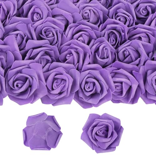 Deep Purple 50 PCS Foam Rose Stemless Artificial Flower Head Bulk 2.75in Mini Fake Simulated Eternal Flores Roses Flower for DIY Craft Bridal Bouquets Centerpieces Arrangement Home Decoration - color: Deep Purple