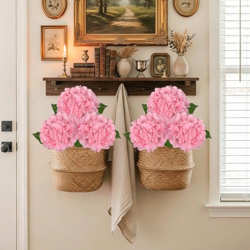 Hollyone 3Pcs Pink Hydrangea Artificial Flowers Real Touch Faux Silk Hydrangeas Flowers with Stem Fake Florals Flower for Home Wedding Table Centerpiece Vase Arrangements Decoration - color: Pink
