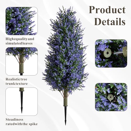 Christmas Artificial Lavender Cone Topiary Trees with Spike, 2 Pack UV Resistant & Anti Lodging Artificial Shrubs, 3FT Fake Evergreen Artificial Plant Brush for Indoor Outdoor Front Porch Garde - size: Lavender Cone Topiary Trees