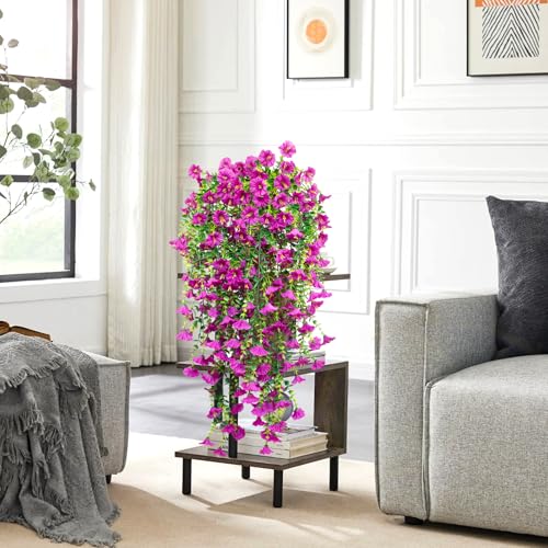 4 Pack Artificial Faux Hanging Flowers Plant for Outdoor, Fake Silk Morning Glory with Eucalyptus UV Resistant Realistic Trailing Vine for Wall Home Porch Patio Balcony Yard Indoor Decor, Rose Red - color: Rose Red