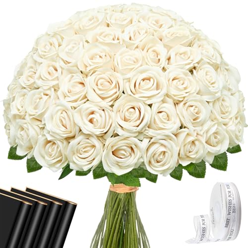 Waipfaru 50 Pcs Champagne Yellow Roses, Fake Roses Artificial Velet Flowers for Valentines Mothers Day Wedding Centerpieces Decor (Champagne) - color: Champagne, size: 50 Pcs