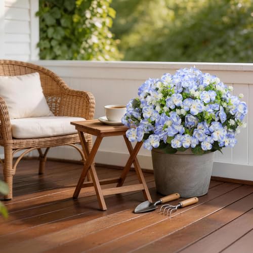 Olatay 12 Bundles Mixed Color Artificial Flowers for Outdoor, Artificial Geraniums Flowers for Outdoor, UV-Resistant Fake Geraniums for Porch, Balcony, Garden, Indoor Decoration (White-Blue) - color: White-blue