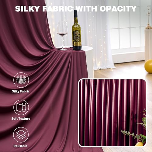 10ftx12ft Burgundy Backdrop Curtains for Parties, Wrinkle Free Polyester Burgundy Photo Backdrop Drapes 2 Panels 12 ft Long Back Drop Cloth for Wedding Birthday Photography Background Party - color: Burgundy, size: 5ft(W)x12ft(H)_2 Panels