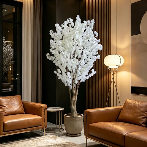 7FT Artificial Cherry Blossom Tree, White Faux Flower Tree for Home, Office, Wedding, Party & Outdoor Decor (2.1M) - color: White, size: 7ft