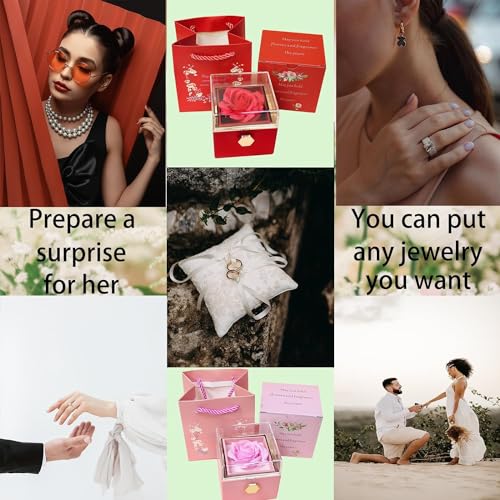 Rose Ring Box Jewelry Box Artificial Flowers Eternal Rose Box Anniversary Wedding Valentines Day Christmas Gifts for Mom Wife Girlfriend Women (White) - color: White