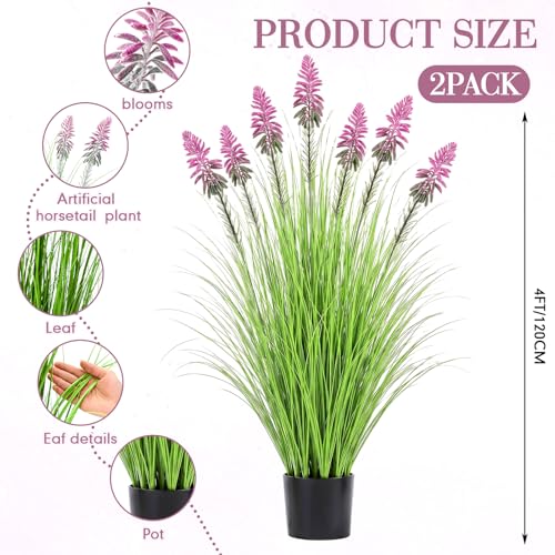Jexine 2 Pieces 4 ft Artificial Tall Grass Plants Outdoor with Purple Cockscomb Flower Tall Artificial Grass Green Onions Plant Potted for Housewarming Gift House Garden Lobby Outdoor - color: Purple Cockscomb Flower