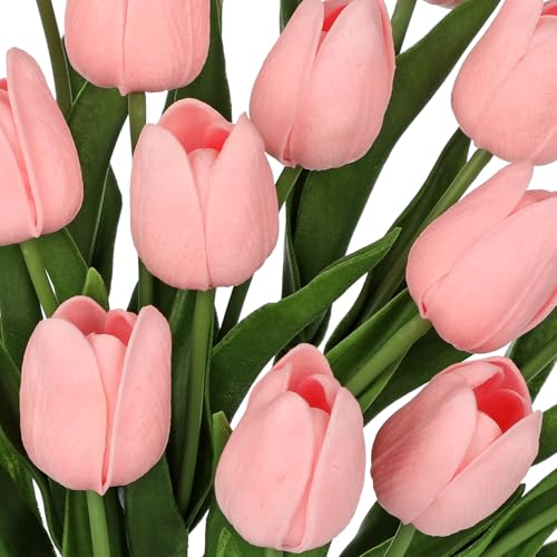 20 Pcs Baby Pink Tulips Artificial Flowers Real Touch Fake Tulips Fake Flowers for Mother's Day 13.5" Faux Tulips Faux Flowers Bulk Artificial Tulips Flowers for Vase Centerpieces Home Wedding Bouquet - color: Baby Pink #20