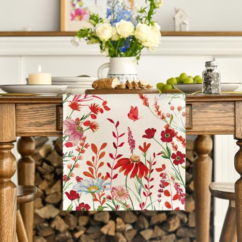 Artoid Mode Orange Daisy Flowers Floral Leaves Summer Table Runner, Spring Kitchen Dining Table Decoration for Home Party Decor 13x72 Inch - color: Orange, size: 13" x 72", Table Runner