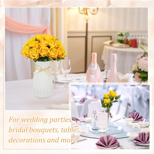 Jexine 50 Pcs Artificial Rose Flower Bulk Realistic Silk Fake Roses with Long Stem Plastic Artificial Flower Bouquet Real Looking for Home Wedding Centerpieces Party Decoration(Yellow) - color: Yellow
