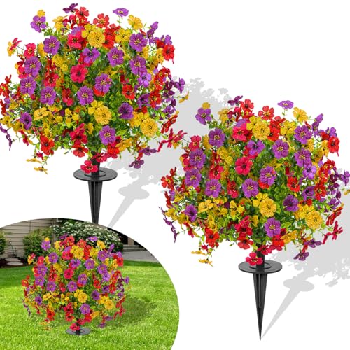 FAJUNZH Artificial Topiary Bushes for Outdoors with Spike, Boxwood Ball Fake Shrubs UV Resistant Faux Plants for Indoor Outdoor Fall Thanksgiving Halloween Decor (Colorful Violet) - color: Colorful Violet