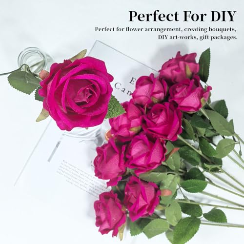 10 PCS Artificial Roses with Long Stems Silk Flowers Realistic Foam Flowers Fake Roses for Valentine's Day Home Wedding Decor(Freud) - color: Freud
