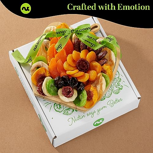NUT CRAVINGS - Dried Fruit Flower Bouquet Arrangement in Wooden Apple-Shaped Gift Basket + Tray (9 Assortment) Healthy Snack Care Package - style: 3. Wooden Apple Fruit Basket - Flower Arrangement