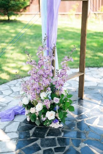 IPOPU Purple Fake Flowers 9pcs Delphinium Artificial Flowers with Clematis Greenery Stems 33.5" Bluebonnet Flowers Larkspur Snapdragon Tall Fake Flowers for Home Bridal Shower Party Decor (Purple) - color: Purple