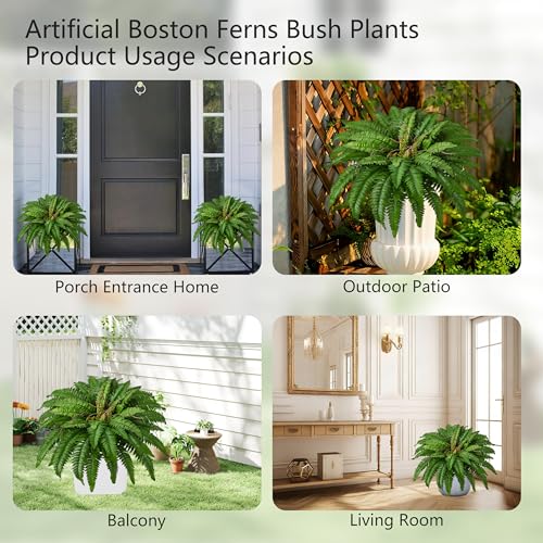 40 in Artificial Boston Ferns Bush, Set of 2 Large Faux Ferns Plants, 53 Branches Fake Ferns for Home Living Room Decor, Indoor and Outdoor - size: 2 PCS-40"