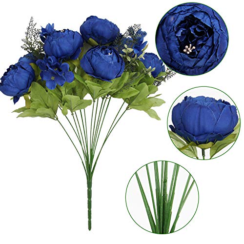 Silk Peony Bouquet Vintage Artificial Peonies Flower for Home Wedding Party Decor (1pcs, Royal Blue) - color: Royal Blue