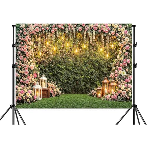 10X8ft Wedding Floral Wall Backdrop Romantic Rose Flower Arch Greenery Lantern Photography Background for Bridal Shower Wedding Birthday Party Photo Booth Props - color: Multi6, size: 10x8ft