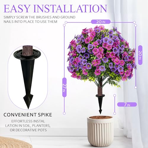 Artificial Boxwood Topiary Ball Trees with Violet Flowers with Spikes for Outdoor 27" Set of 2, UV Resistant Faux Greenery Shrubs, Realistic Fake Bushes Plants for Garden Front Porch Patio Decor - color: Boxwood Violet