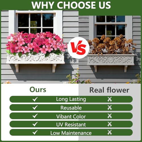 Homsunny Artificial Flowers for Outdoor, Fake Silk Flowers UV Resistant, Realistic Faux Plants Flowers for Front Door Porch Planter Patio Yard Garden Spring Decor - color: Rose Red+pink