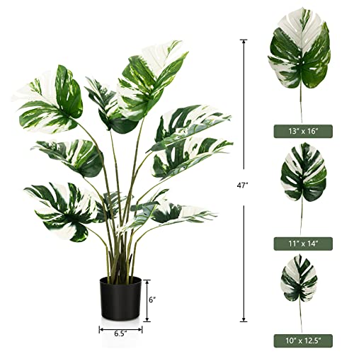 Goplus 4ft Artificial Monstera Deliciosa Plant, 2 Pack Tall Fake Tropical Palm Tree in Pot with 10 Decorative Split Leaves, Faux Swiss Cheese Plant for Floor Home Office Living Room Decor